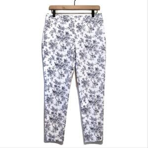 Mario Serrani Italy Blue White Floral Slim Crop Ankle Workwear Pants Size 6